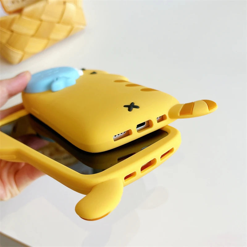 3D Cute Cat Eat Fish Silicone Phone Case For iPhone 17ProMax 17 16 15 14 13 12 Pro Max Funny Cartoon Camera Protection Cover - Ice Cream Cake