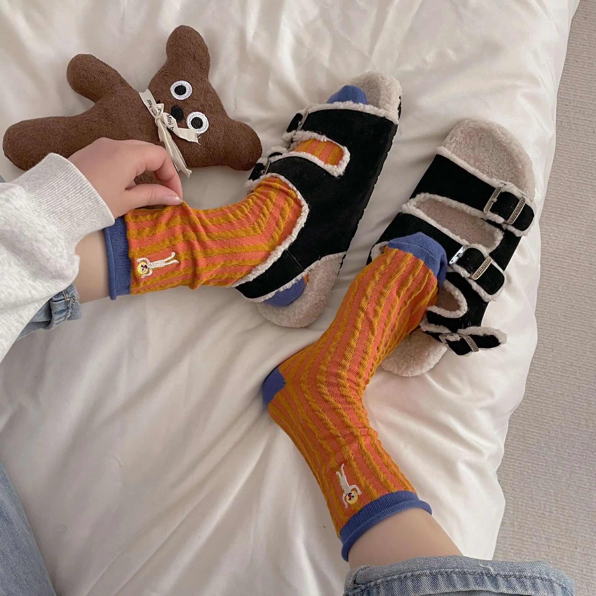 Happy Stripe Character Crew Socks - Ice Cream Cake