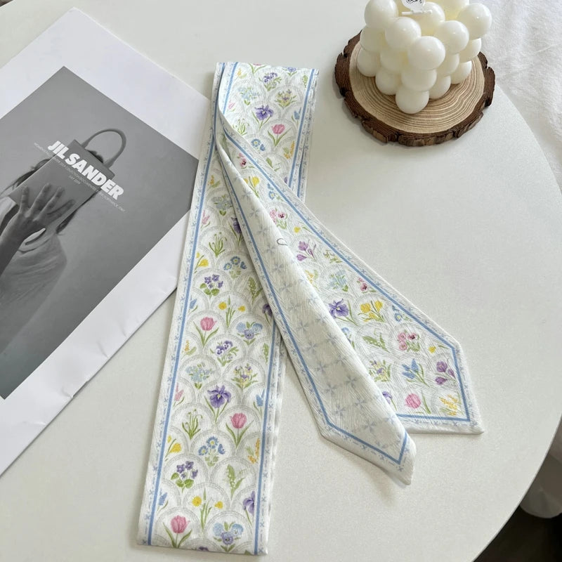 New Long Bag Scarf Women Hair Band Lady Accessories Print Skinny Scarves Headband Satin Ribbon Neck Tie Decorative Bag Scarves - Ice Cream Cake