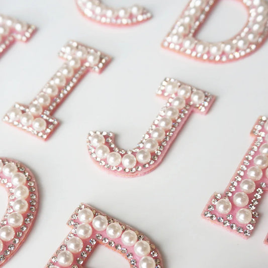 Pink A-Z Rhinestone Pearl Iron-On Patches - Ice Cream Cake