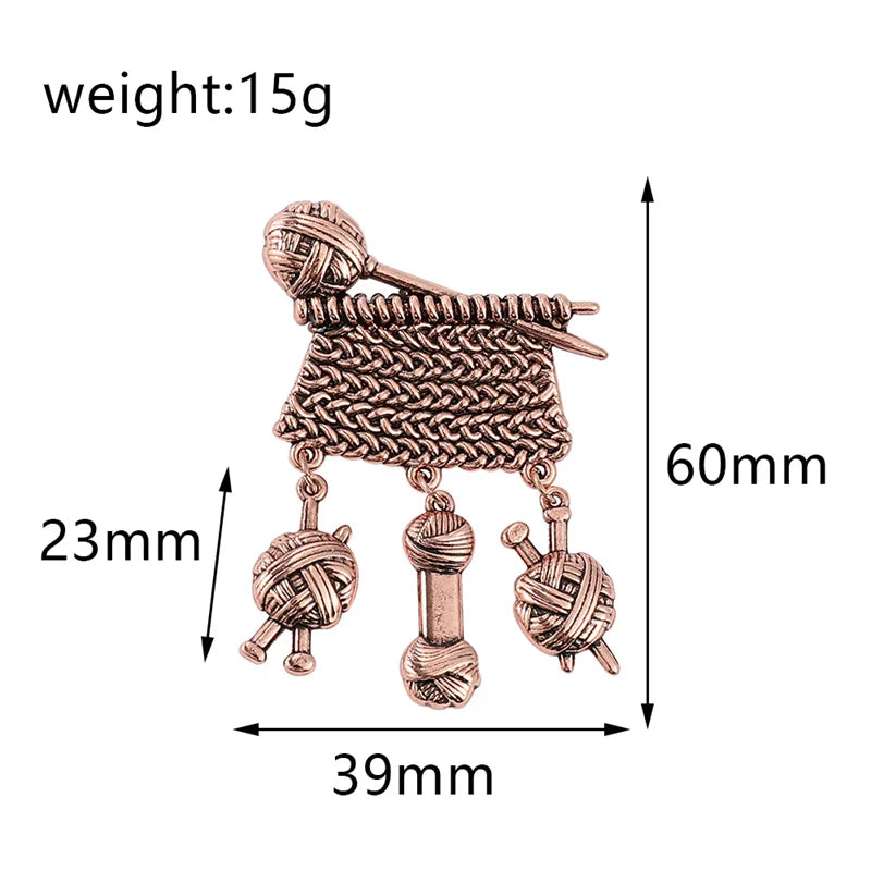 Knitting Set with Dangly Yarn Charms Brooch