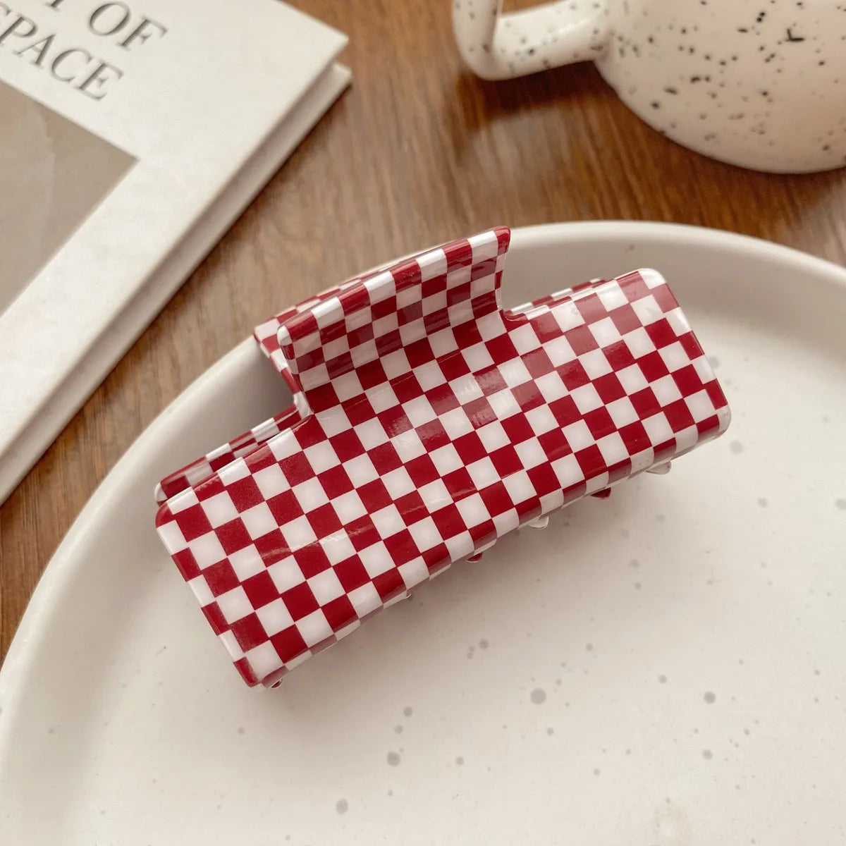 Check Pattern Acrylic Glossy Hair Claw Clip