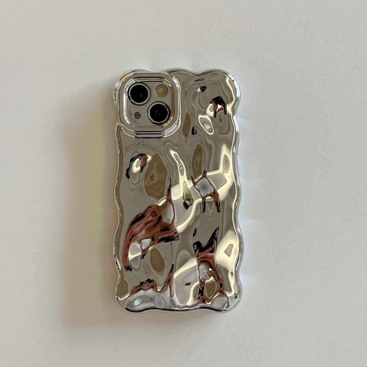 Luxury Wavy 3D Meteorite Texture Plating Silver Case for iPhone 11 12 13 14 15 Pro Max Anti-Fall Full Protection Glossy Cover - Ice Cream Cake
