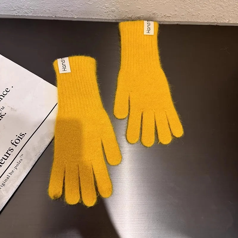 Women Wool Cashmere Gloves Cable Knit Touchscreen Finger Hole Winter Autumn Warm Wrist Length Classic Gloves Female Mitten - Ice Cream Cake