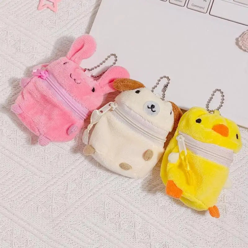 Plush Zipper Animal Clip-On Keychain Bag Charm