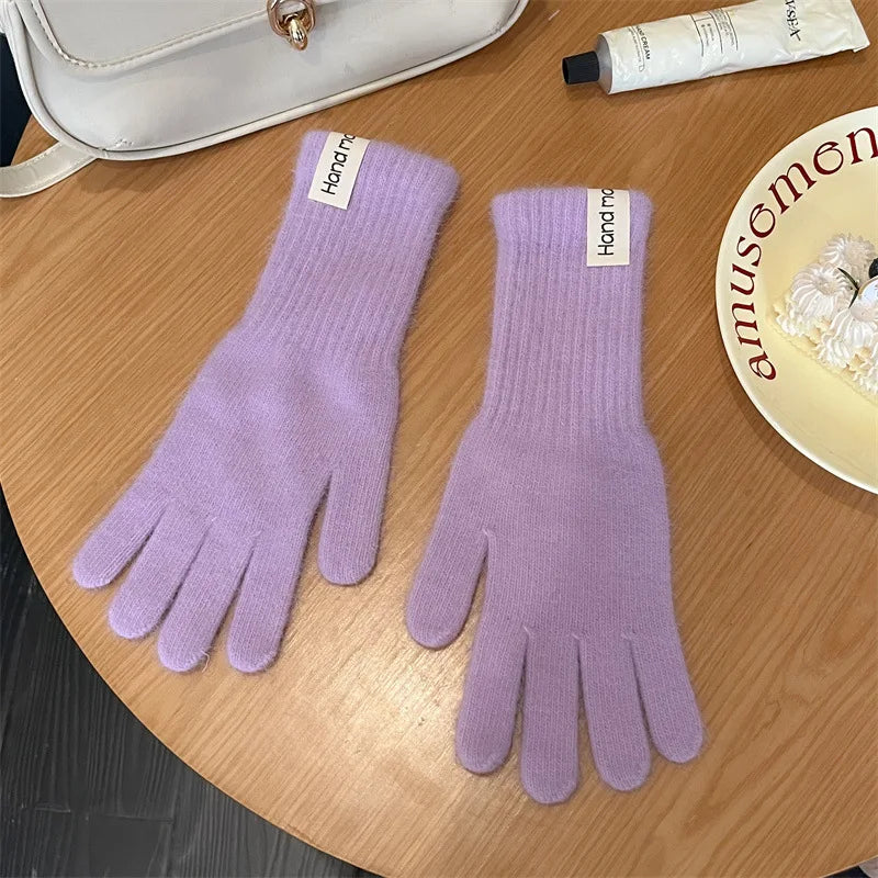 Women Wool Cashmere Gloves Cable Knit Touchscreen Finger Hole Winter Autumn Warm Wrist Length Classic Gloves Female Mitten - Ice Cream Cake