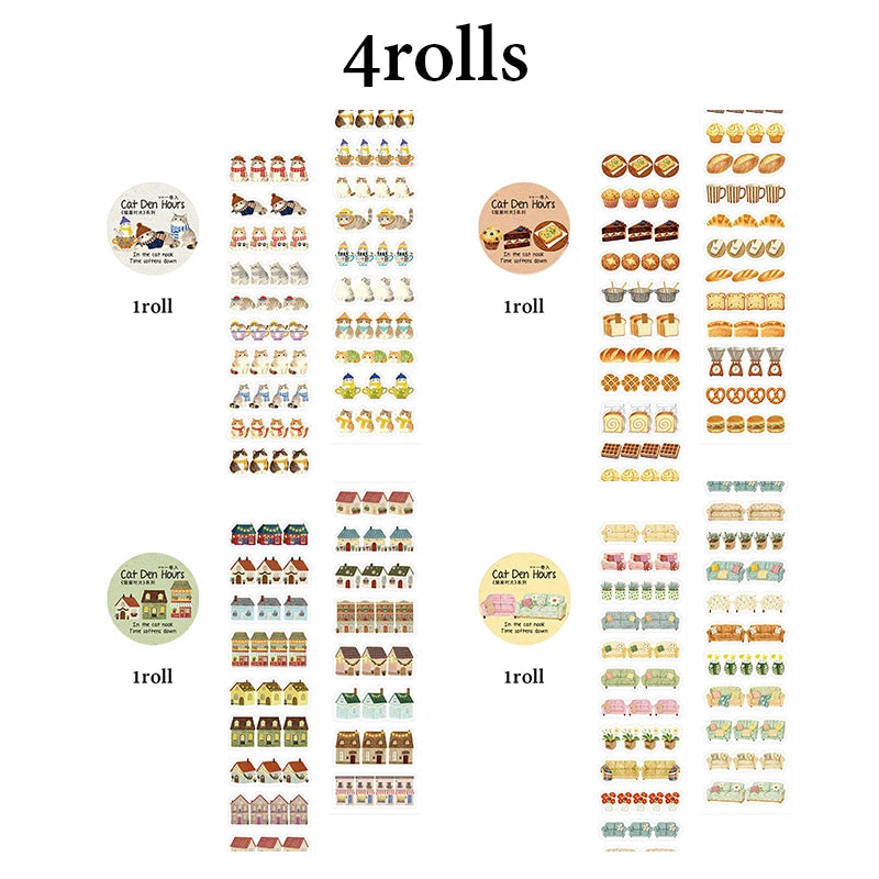 Mr.Paper 200cm/Roll Cat House Time Series Die-Cut Washi Tape Kawaii Cat & Bakery Decor for Journal Scrapbook DIY PhoneCase Decor - Ice Cream Cake