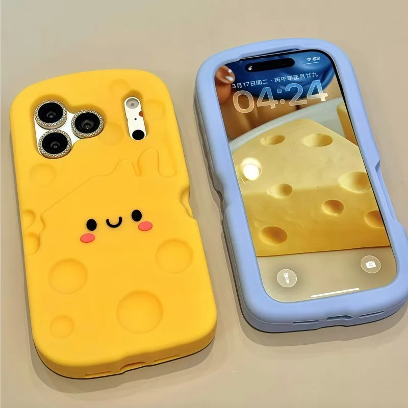 For iPhone 17 16 15 14 13 12 Pro Max 15 Plus Phone Cases Cute 3D Cartoon Cheese Soft Silicone Shockproof Cover lovers & Sisters - Ice Cream Cake
