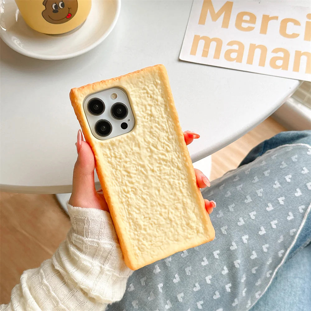 Realistic 3D Toast Silicone Phone Case For iPhone 16 15 14 13 12 11 Pro Max 6 7 8 Plus X Xs Max SE Funny Shockproof Cover - Ice Cream Cake