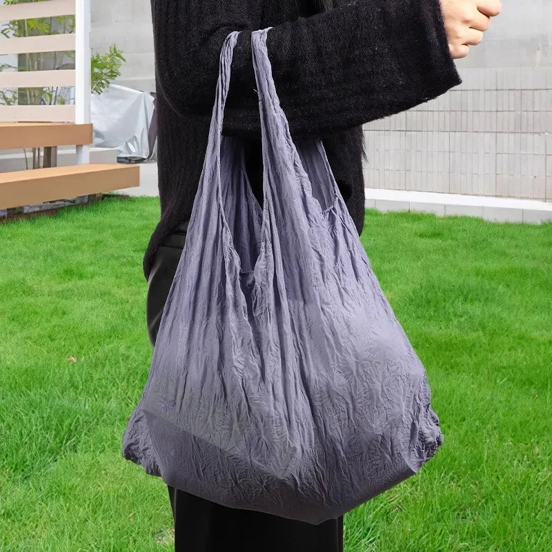 1PCS New Expansion Fold Pleated Flexible Stretch Mini Shopping Bag Large Capacity Bubble Elastic Portable Handbag Storage Bag - Ice Cream Cake