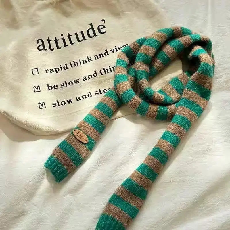Multicolour Stripey Knit Skinny Scarf