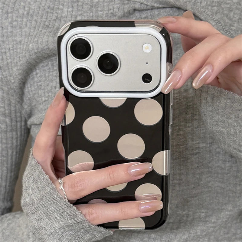 INS Silvery Polka Dot Elements Phone Case For iPhone 17 16 15 Pro Max 17Pro 16Pro 17promax Round Edge Trend Y2K Phone Back Cover - Ice Cream Cake