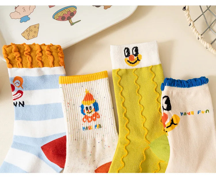 Funny Cute Cartoon Clown Casual Sports Women's Mid-tube Socks Cartoon Circus Long Cotton Socks Personality Brand Socks - Ice Cream Cake