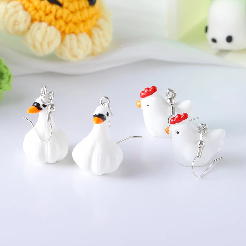Creative Design Resin Cute 3D Garlic Duck Rooster Earrings Kawaii Funny Simulation Food Animal Pendant Earrings Women's Jewelry - Ice Cream Cake