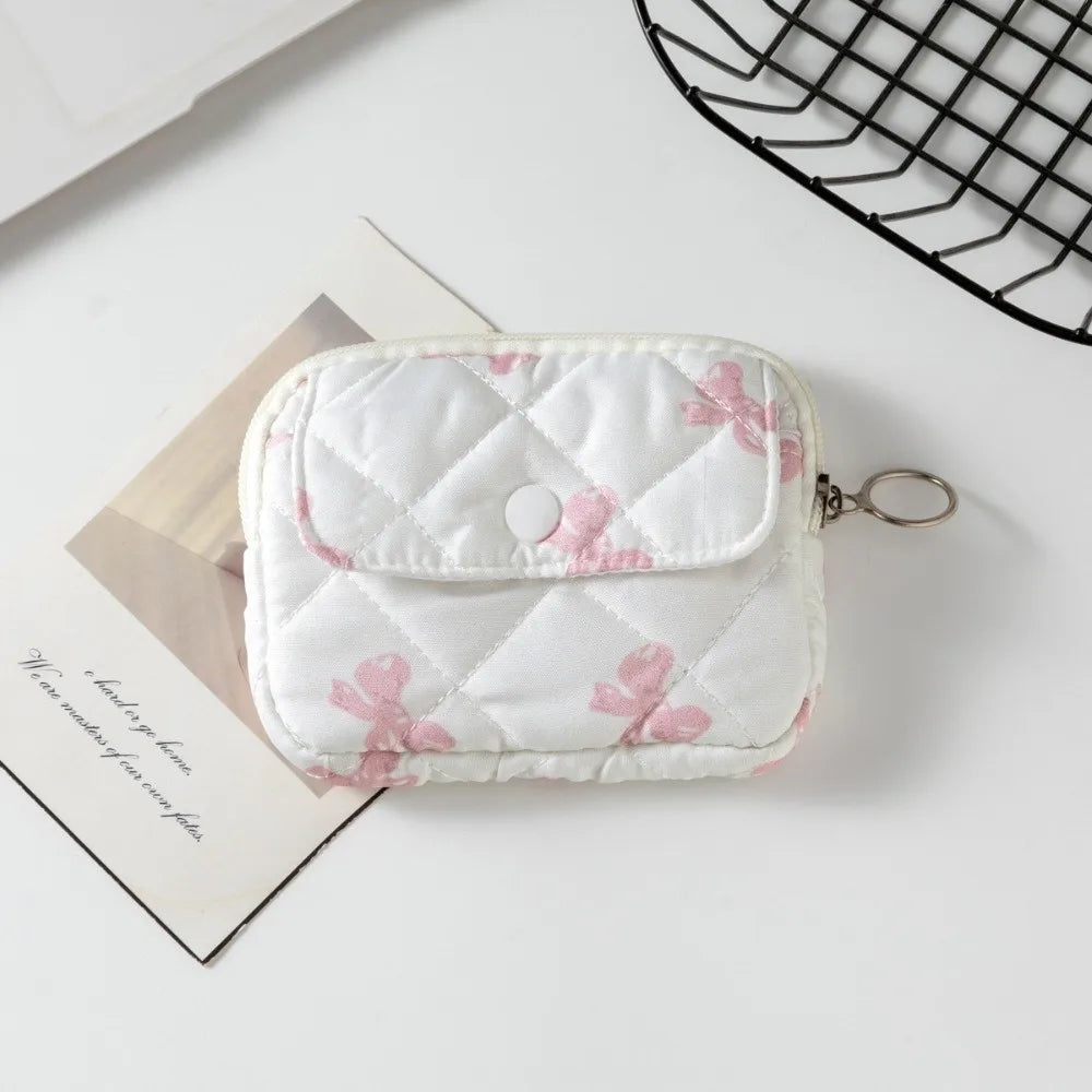 Quilted Pattern Zipper Pouch Keychain