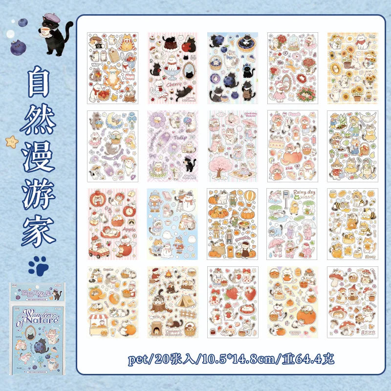 Mr.Paper 20 Sheets Die-Cut Cat Sticker Book, Cat Collection Series Waterproof Decals for Journal Scrapbooking, Coffee Cup DIY - Ice Cream Cake