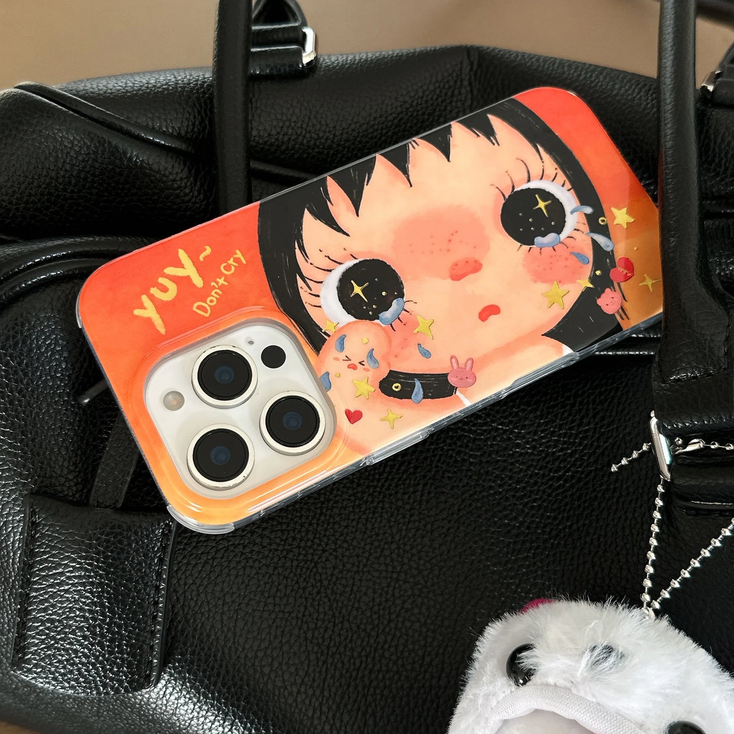 Cartoon Crying Girl iPhone Case With Beaded Wrist Strap