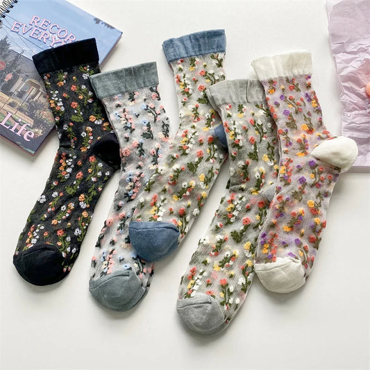 Transparent Floral Crew Socks