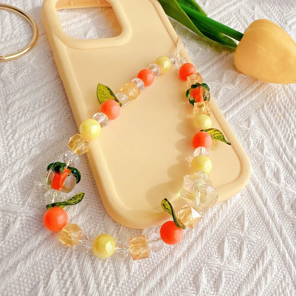 Orange crystal bead charms handmade anti loss rope for iphone airpods cartoon bracelet lucky phone lanyard bag chain - Ice Cream Cake