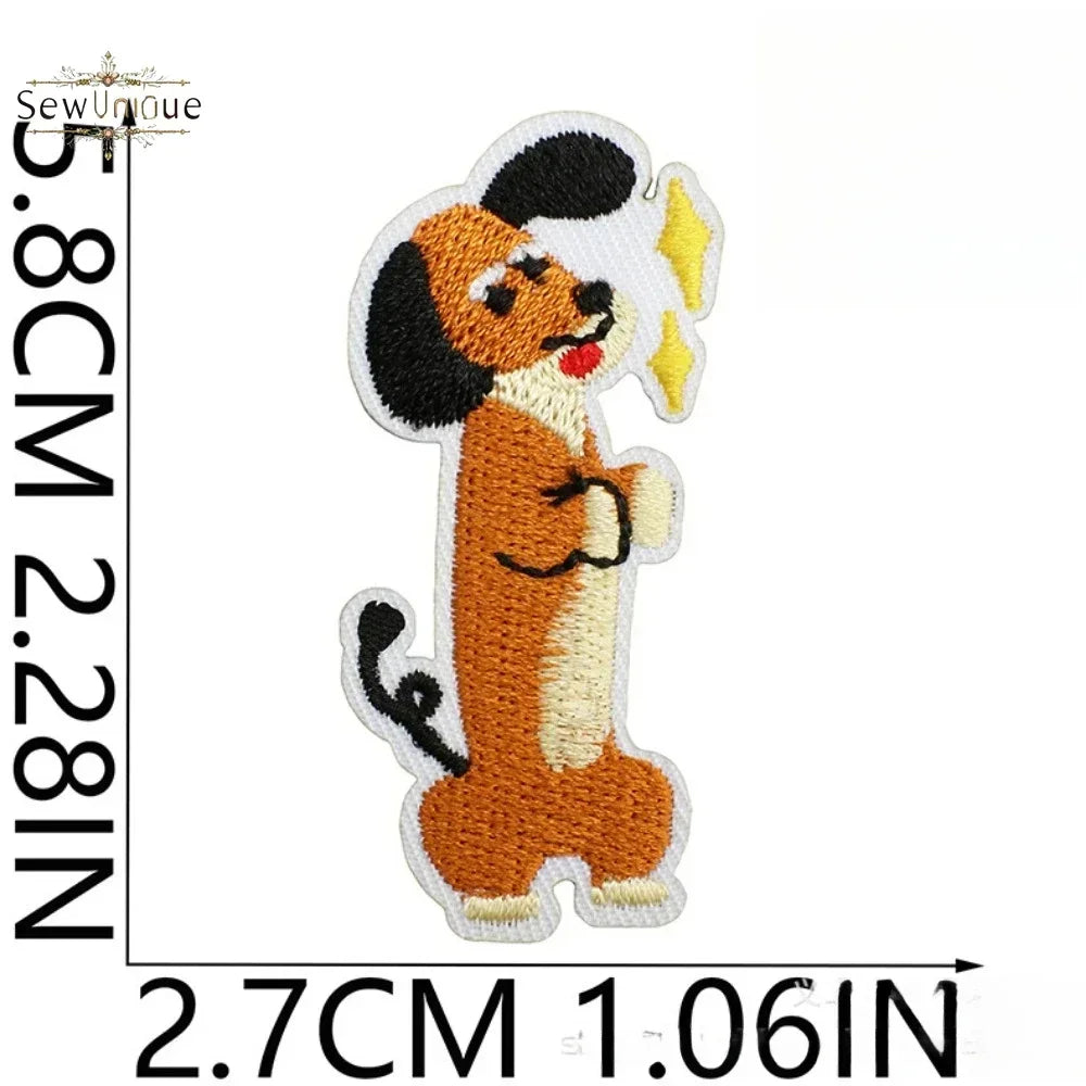 Korean Cute Dachshund Dog Embroidery Cloth Sticker DIY Bag Dress Up Puppy Patch Ironing DIY Apparel Sewing Supplies - Ice Cream Cake