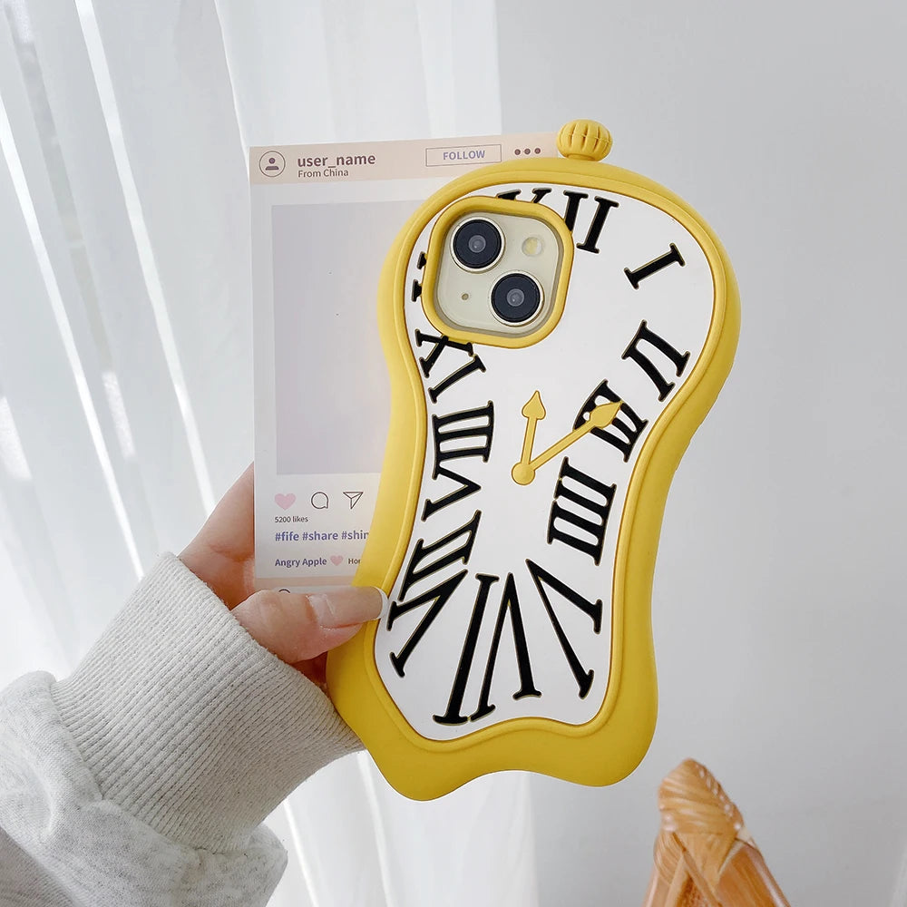 Funny Cartoon 3D Clock Phone Case For iPhone 16 Pro Max 15 14 13 12 Pro Max 11 Anti Fall Soft Silicone Cover - Ice Cream Cake