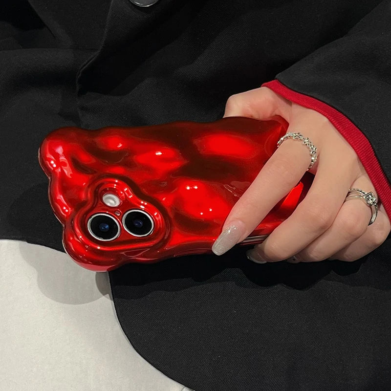 Fashion Red Wave Water Ripple TPU Phone Case For iPhone Air 11 12 13 14 16 17 Pro Max 15 Plus Anti-Fall Silicone Back Cover - Ice Cream Cake