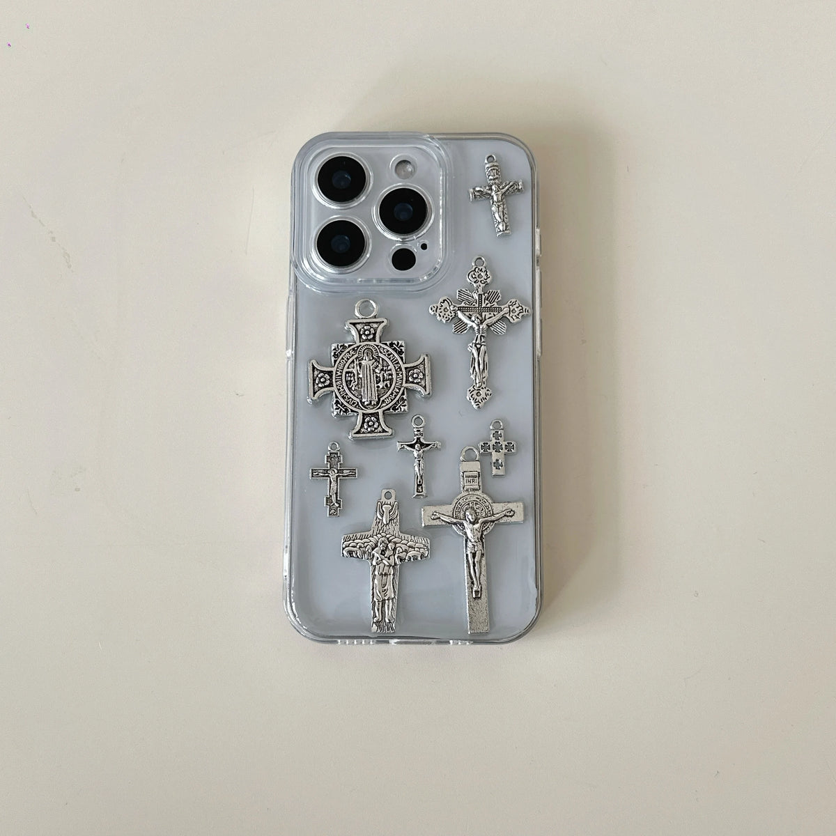 Kitschy Silver Cross Charm iPhone Case