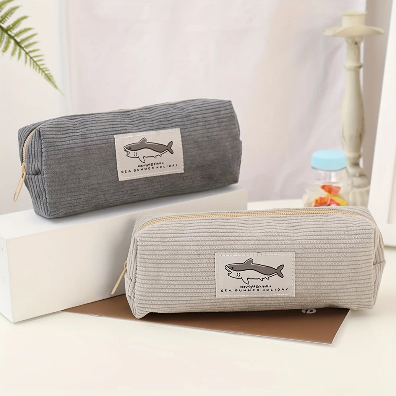 Cartoon Shark Large Capacity Pencil Case Stationery Storage Bag Office Supplies Cosmetic Brush Organizer Student Pen Pouch - Ice Cream Cake
