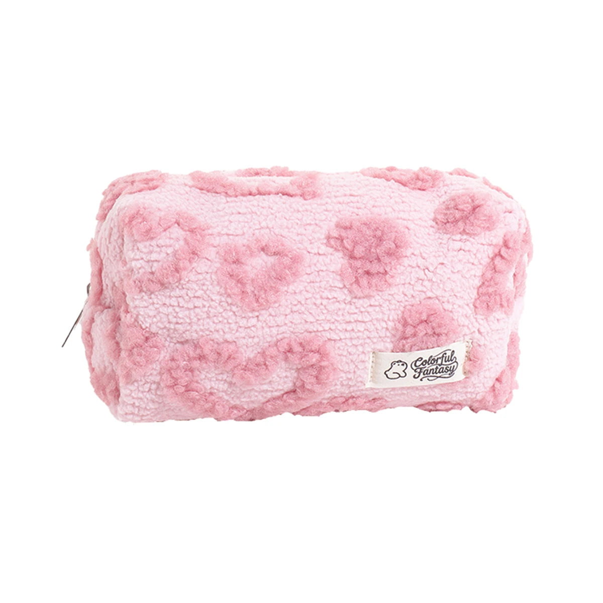 Cute Plush Heart-Shaped Pencil Case, Valentine's Day Gift for Her, Office Study Stationery Organizer, Portable Clutch Bag - Ice Cream Cake