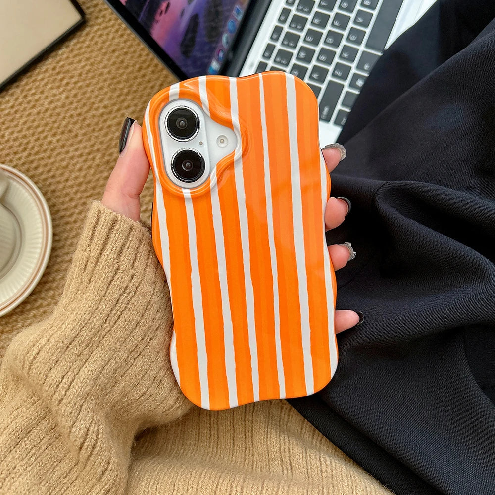 Luxury 2 in 1 Glossy Double Color Wave Stripes Case for IPhone 13 14 15 16 17 Pro Max 17Air Hit Color Collision Shockproof Cover - Ice Cream Cake