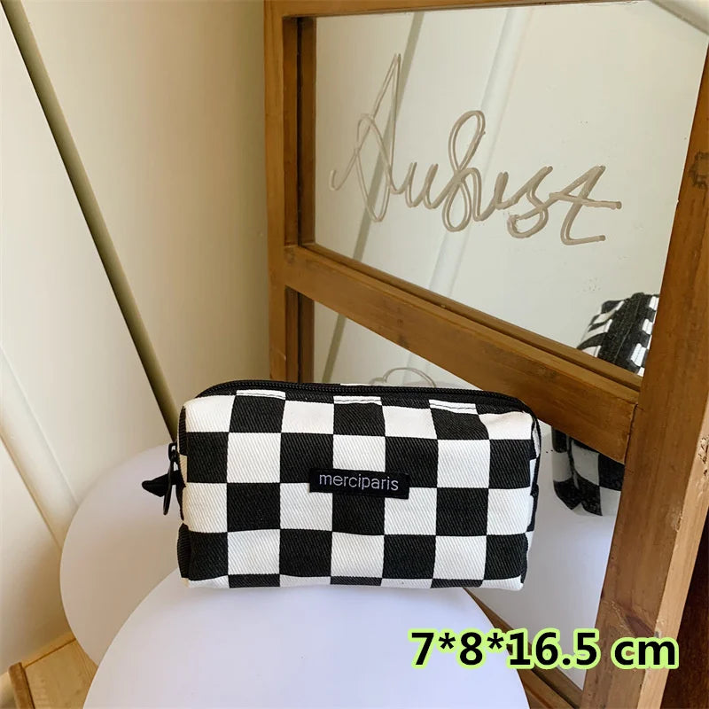 Korean Fashion Plaid Travel Makeup Kits Cosmetic Storage Bag Women Handbags Wallet Organizer Cute School Pencil Cases Pouch Bags - Ice Cream Cake