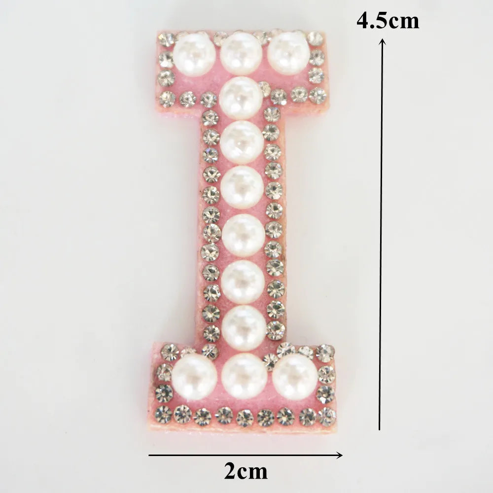 Pink A-Z Rhinestone Pearl Iron-On Patches - Ice Cream Cake
