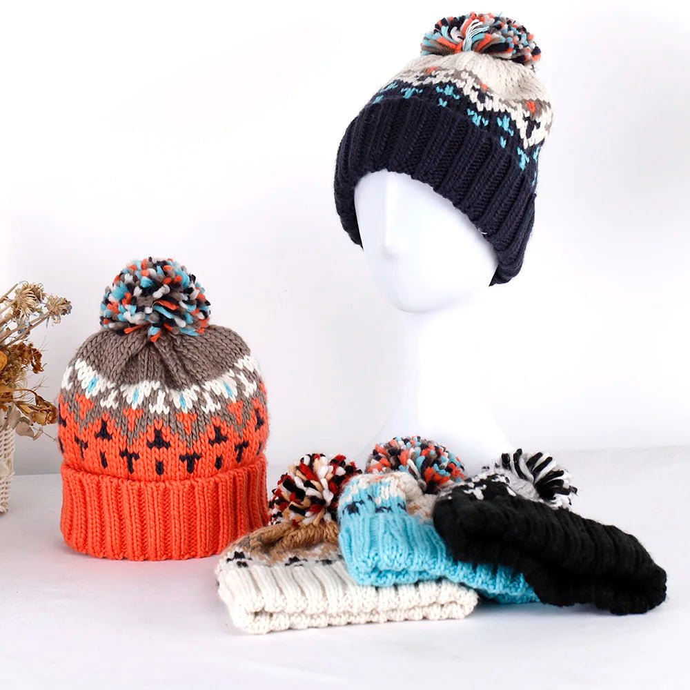 Nordic Knit Pom Pom Beanie Hat