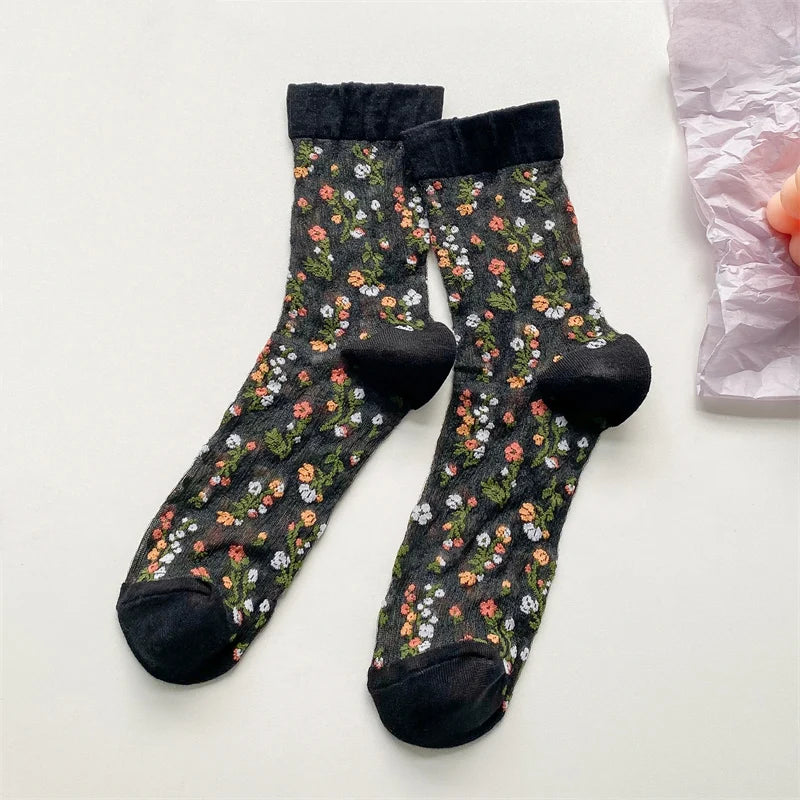 Transparent Floral Crew Socks