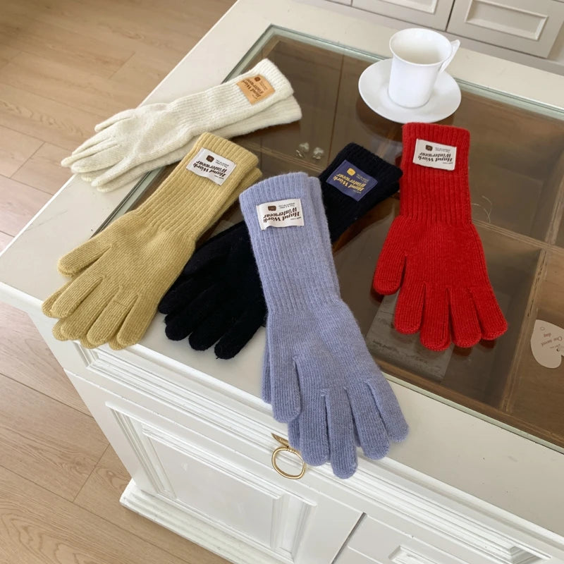 New Fashion Solid Color Touch Screen Knitted Gloves Women Winter Gloves Warm Gloves Solid Work Gloves Mittens For Women - Ice Cream Cake