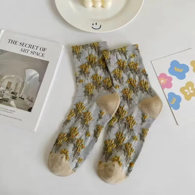 Women Socks Japanese Korean Style Cartoon Flower Rabbit Harajuku Cute Kawaii Mid Tube Breathable Casual Short Cotton Socks - Ice Cream Cake