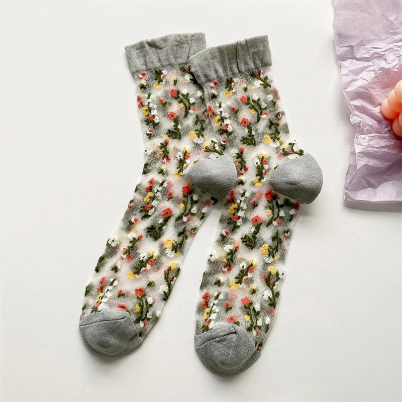 Transparent Floral Crew Socks
