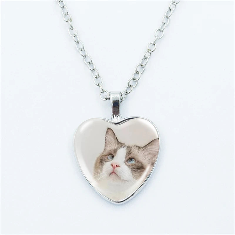 Heart Shaped Kitschy Kitty Cat Pendant Necklace