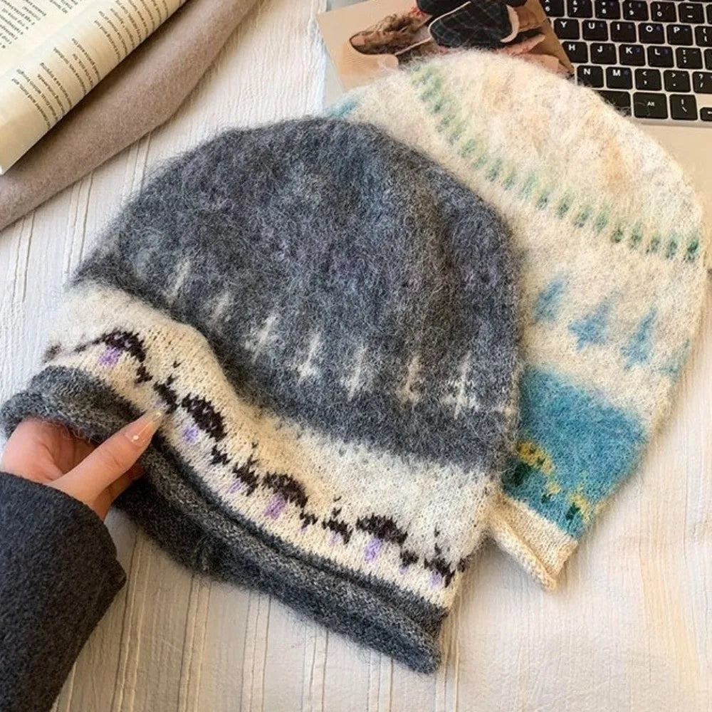 Mushroom Stroll Fair Isle Knit Beanie Hat