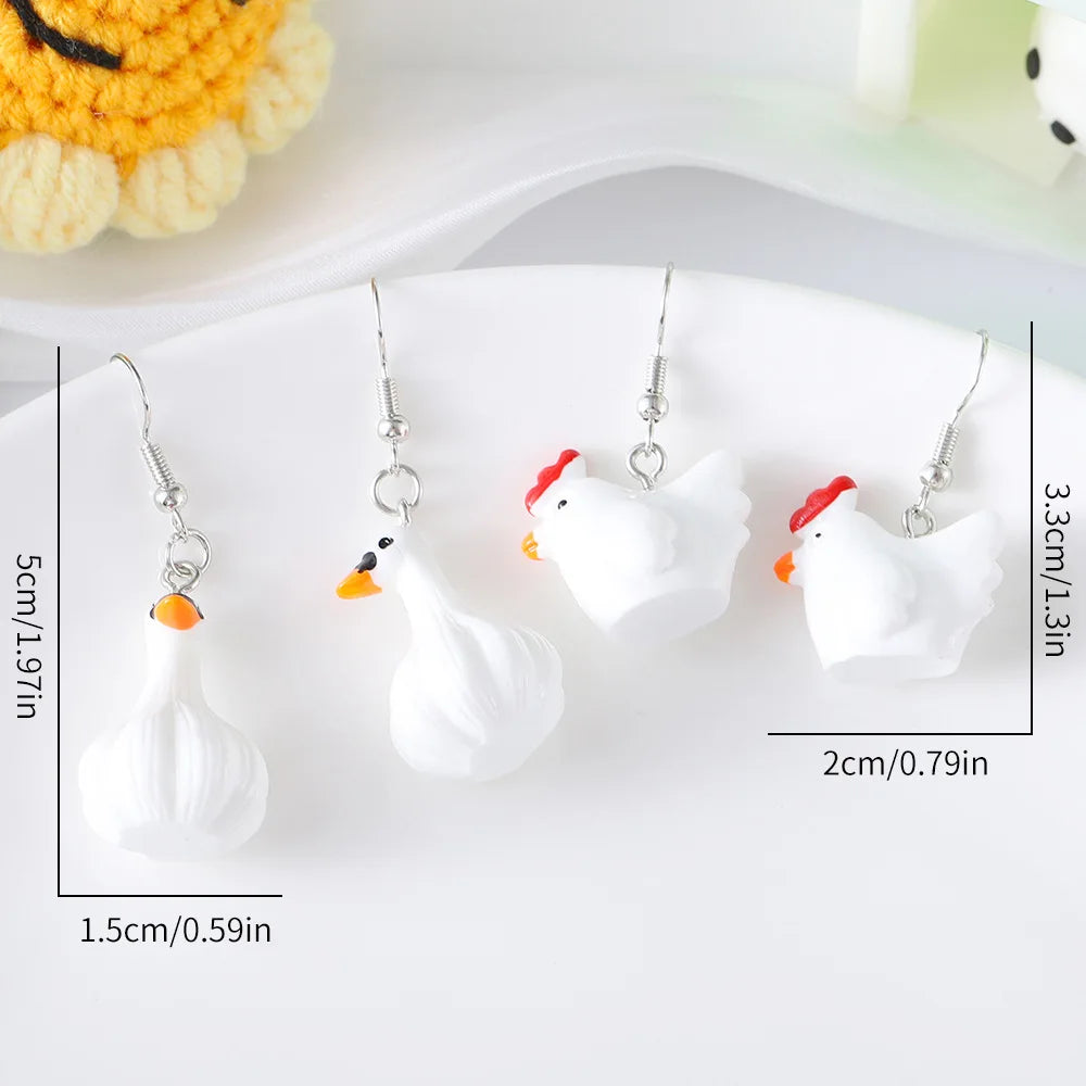 Creative Design Resin Cute 3D Garlic Duck Rooster Earrings Kawaii Funny Simulation Food Animal Pendant Earrings Women's Jewelry - Ice Cream Cake