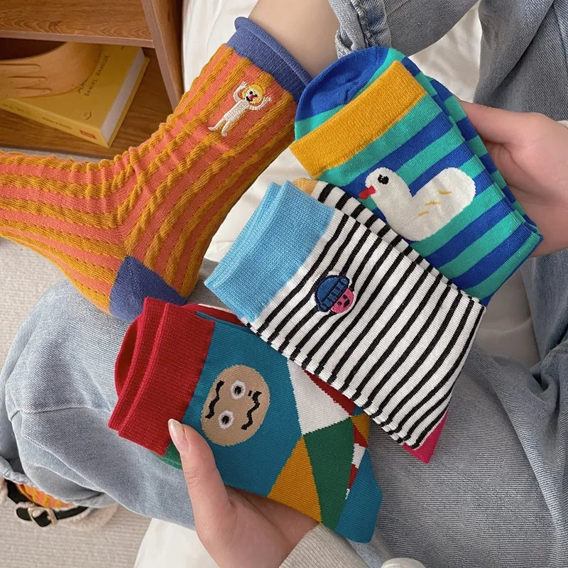Happy Stripe Character Crew Socks - Ice Cream Cake
