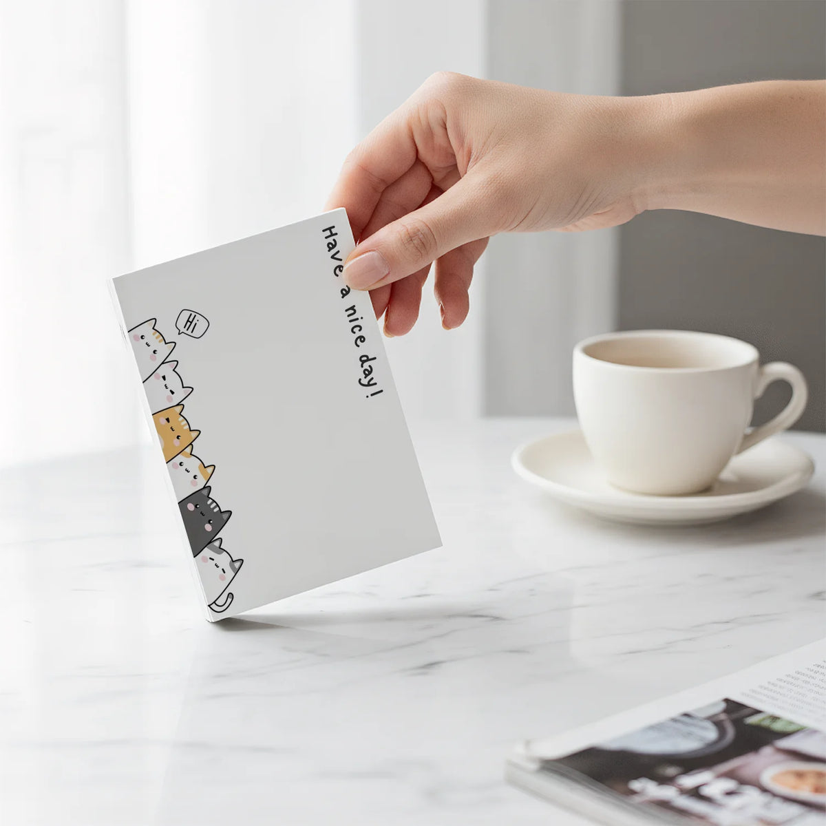 2pcs Cute Cat Sticky Notes, Kawaii Animal Self Stick Memo Pads, 100 Sheets Total, “Have a Nice Day” Positive Quote Notepad - Ice Cream Cake