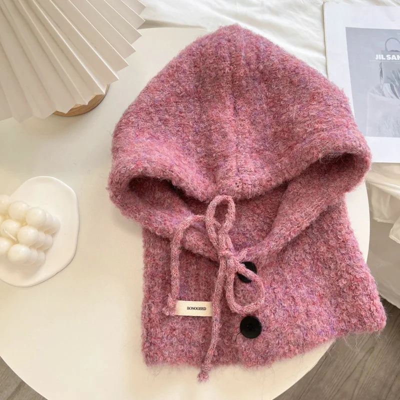 2025 New Style South Korea Balaclava Hat All-in-One Warm Keeping Ear Protection Hooded Scarf Knitted Woolen Cap - Ice Cream Cake