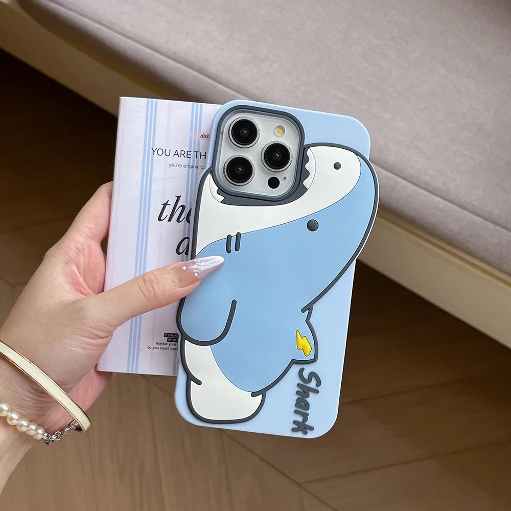 Cute 3D Cartoon Shark Phone Case For iphone 16 15 Promax 14 13 12 Pro Max Funny Shock Proof Soft Silicone Back Cover Capas - Ice Cream Cake