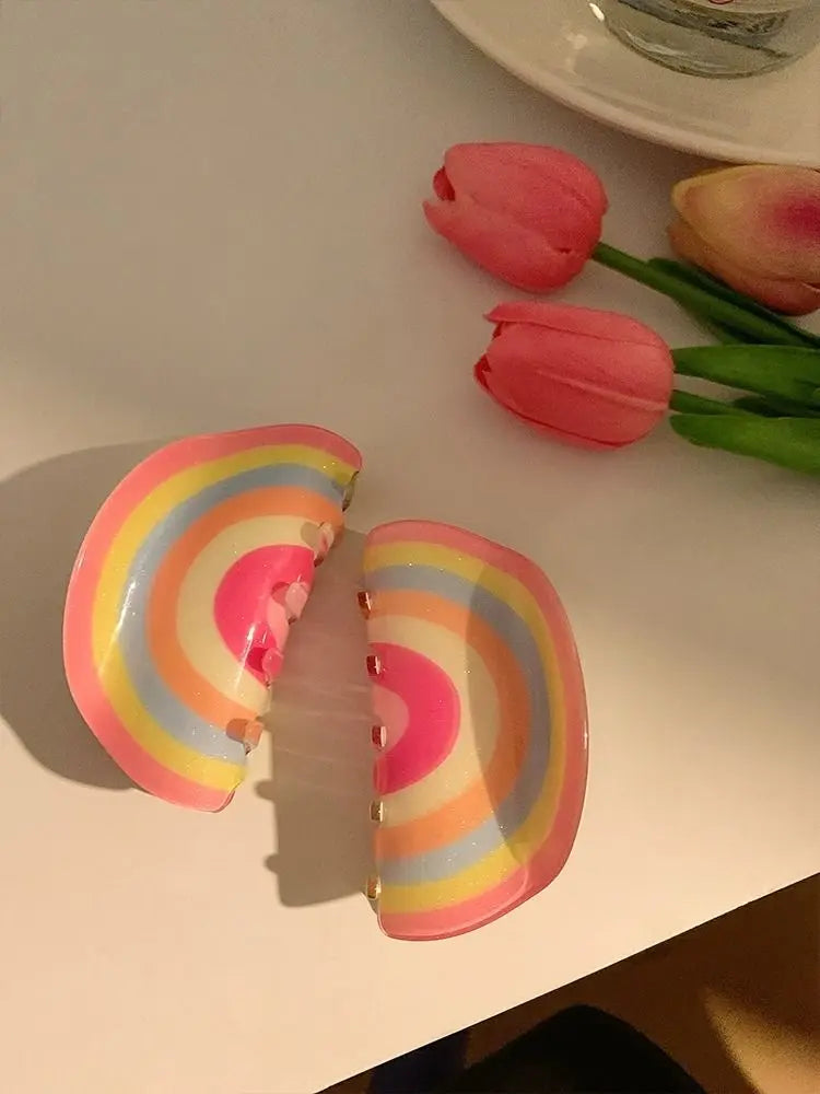 Rainbow Acrylic Hair Claw Clip - Ice Cream Cake