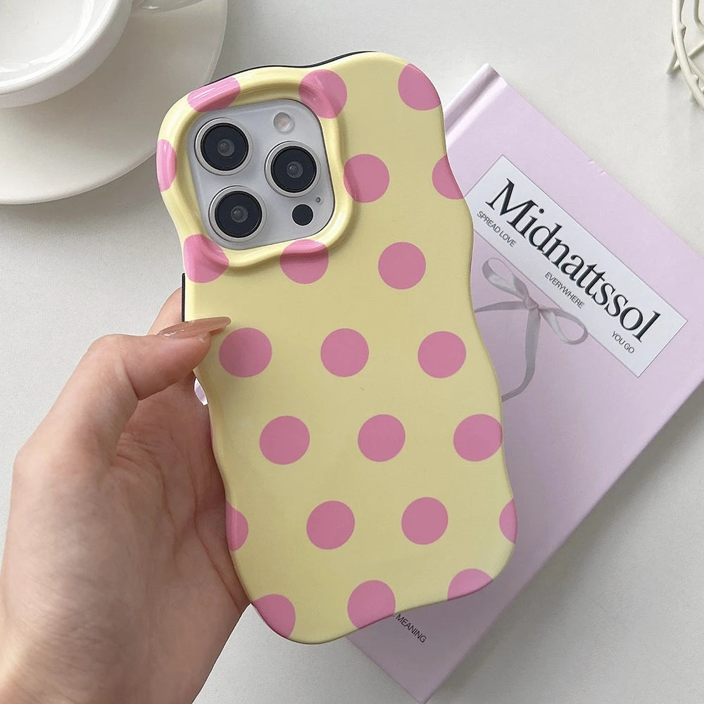 Fashion 2 in 1 Glossy Wave Point Phone Case for iPhone 13 14 15 16 17 Pro Max Wave Edges Comfortable Touch Hard Slim Back Cover - Ice Cream Cake