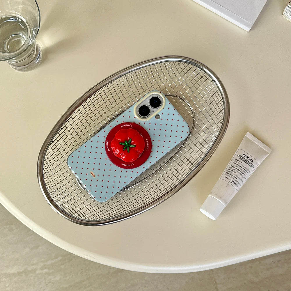 3D Polka Dot Cute Tomato Magnetic Grip Tok Phone Stand Holder Phone Case for iPhone 16 15 13 17 Pro Max For Magsafe Back Cover - Ice Cream Cake