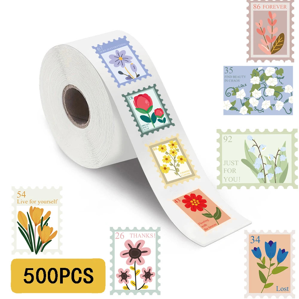 Floral Stamps Sticker Roll (500 Stickers)