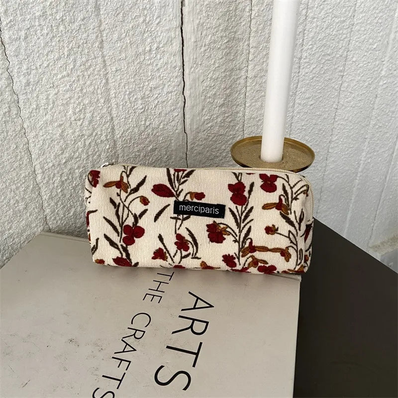 Corduroy Floral Travel Cosmetic Lipstick Purse Storage Bag Kawaii Women Makeup Handbags Organizer Wallet Pouch Pencil Case Bags - Ice Cream Cake
