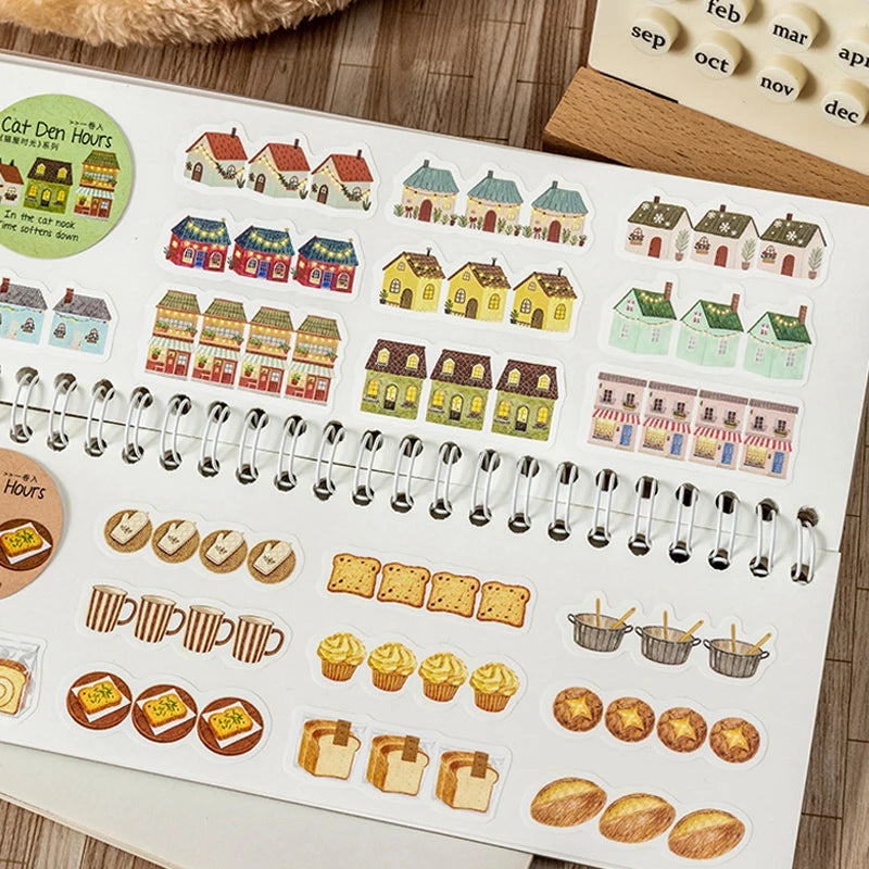 Cottages, Cats and Coffee Sticker Rolls - Ice Cream Cake